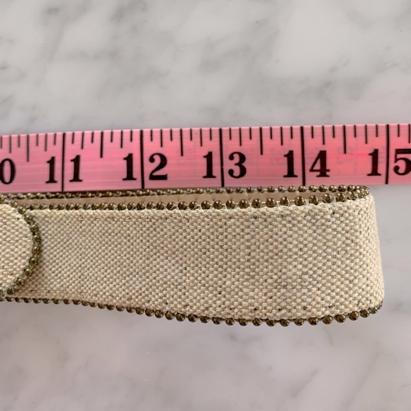 Canvas tan belt with little gold balls around edge and gold buckle   size 29” - Picture 6 of 6